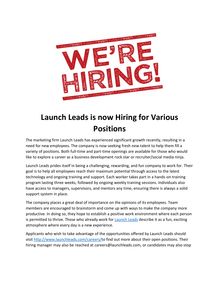 Launch Leads is now Hiring for Various Positions