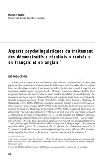 Aspects psycholinguistiques du traitement des démonstratifs : résultats croisés en français et en anglais - article ; n°4 ; vol.152, pg 82-95