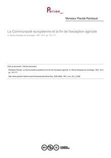 La Communauté européenne et la fin de l exception agricole - article ; n°2 ; vol.32, pg 157-177
