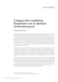 L impact des conditions financières sur la décision d investissement - article ; n°1 ; vol.341, pg 15-28