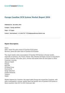 Europe Gasoline SCR System Market Report 2016