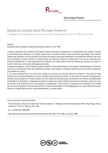 Musée et société dans l Europe moderne - article ; n°2 ; vol.98, pg 991-1096