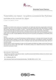 Transmettre une maison : le système successoral des Pyrénées centrales et du nord-est du Japon - article ; n°1 ; vol.36, pg 139-163