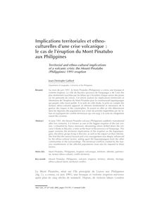 Implications territoriales et ethno-culturelles d une crise volcanique : le cas de l éruption du Mont Pinatubo aux Philippines - article ; n°627 ; vol.111, pg 574-591