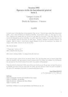 Occitan - Langue d Oc (Gascon) LV2 1991 Littéraire Baccalauréat général