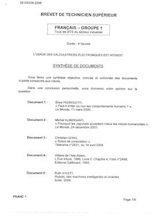 Français 2006 BTS Informatique et réseaux pour l ind. et les services tech.