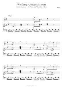 Partition complète, violon Sonata, Violin Sonata No.1, C major, Mozart, Wolfgang Amadeus