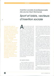 Insertion sociale et professionnelle des jeunes Haut-Normands : Sport et loisirs, vecteurs d insertion sociale