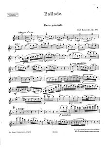 Partition flûte , partie, Ballade, Op.288, Reinecke, Carl