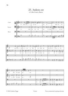 Partition Vocal et continuo score, Ardens est à , Doi Canti e Basso