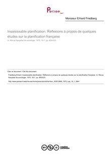 Insaisissable planification. Réflexions à propos de quelques études sur la planification française - article ; n°1 ; vol.16, pg 605-623