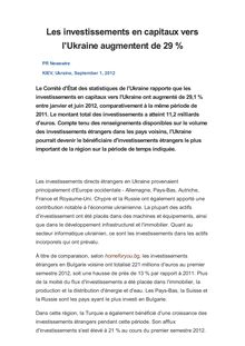 Les investissements en capitaux vers l Ukraine augmentent de 29 %
