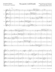 Partition , Tra queste verdi fronde (3 E♭ altos, 2 E♭ baritones), madrigaux pour 5 voix