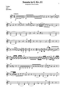 Partition violon (flûte) , partie, violon Sonata, Violin Sonata No.6