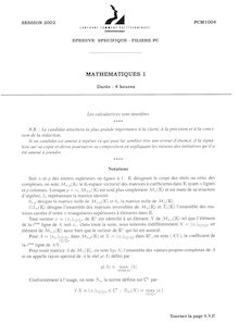 Mathématiques 1 2002 Classe Prepa PC Concours Instituts Nat. Polytechniques (INP - ENSI)