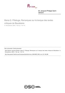 Maria G. Pittaluga, Remarques sur le lexique des textes critiques de Baudelaire  ; n°108 ; vol.30, pg 118-119