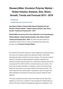 ResearchMoz: Emulsion Polymer Market - Global Industry Analysis, Size, Share, Growth, Trends and Forecast 2013 - 2019