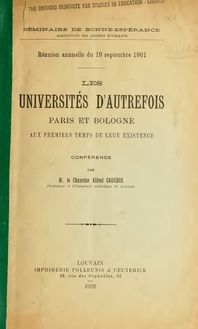 Les universites d autrefois : Paris et Bologne aux premiers temps de leur existence : conference