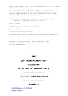 The Continental Monthly, Vol. 4, No. 4, October, 1863 - Devoted to Literature and National Policy