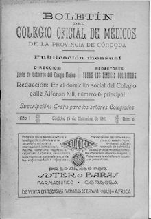 Boletín del Colegio Oficial de Médicos de la Provincia de Córdoba, n. 006 (1921)