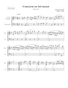Partition , Grave, violon Concerto en G Minor, RV 329, G minor, Vivaldi, Antonio