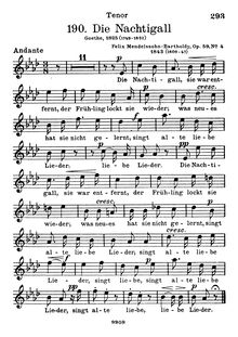 Partition ténor, 6 chansons im Freien zu singen, Op.59, Mendelssohn, Felix