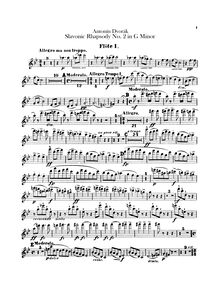 Partition flûte 1, 2, Slavonic Rhapsodies, Slovanské rapsodie, Dvořák, Antonín par Antonín Dvořák