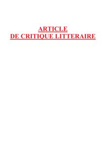ARTICLE DE CRITIQUE LITTERAIRE