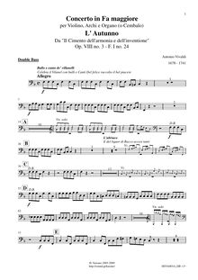 Partition Basses, violon Concerto en F major, RV 293, L autumno (Autumn) from Le quattro stagioni (The Four Seasons)