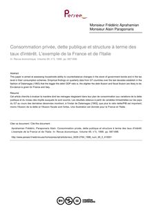 Consommation privée, dette publique et structure à terme des taux d intérêt. L exemple de la France et de l Italie - article ; n°3 ; vol.49, pg 687-698