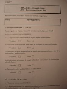 Espagnol pratique et examen international 2007 Université de Technologie de Belfort Montbéliard