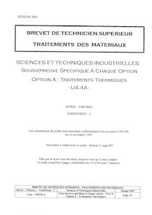 Sciences techniques industrielles 2005 Traitements thermiques BTS Traitement des matériaux
