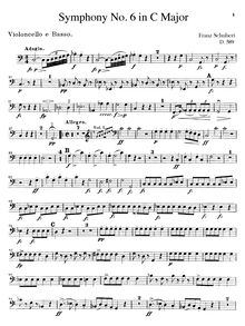 Partition violoncelles / Basses, Symphony No.6, sometimes called the “Little” C major symphony