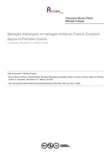 Mariages d étrangers et mariages mixtes en France. Evolution depuis la Première Guerre - article ; n°3 ; vol.39, pg 427-462