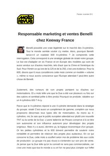Responsable marketing et ventes Benelli chez Keeway France