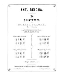 Partition hautbois (ou 2nd flûte), Quintuor en Ut mineur, Op.91 No.6
