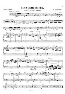 Partition violoncelle/basse , partie, Souvenir de Spa, Servais, Adrien-François