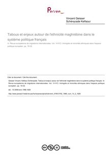 Tabous et enjeux autour de l ethnicité maghrébine dans le système politique français - article ; n°2 ; vol.14, pg 19-32