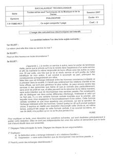 Sujet du baccalauréat technologique STG 2007: épreuve de Philosophie (1 page)