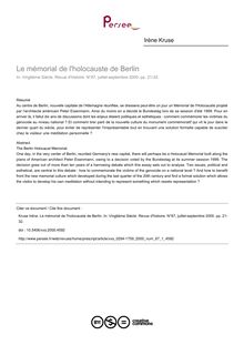 Le mémorial de l holocauste de Berlin - article ; n°1 ; vol.67, pg 21-32
