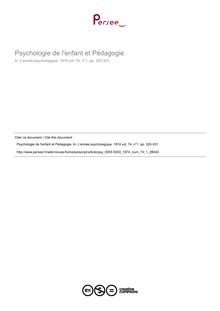 Psychologie de l enfant et Pédagogie - compte-rendu ; n°1 ; vol.74, pg 320-331