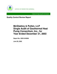 McGladrey & Pullen, LLP Single Audit of Geothermal Heat Pump Consortium, Inc., for Year Ended December