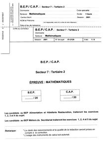 Mathématiques 2001 BEP - Métiers du secrétariat