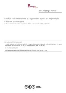 Le droit civil de la famille et l égalité des époux en République Fédérale d Allemagne - article ; n°3 ; vol.38, pg 867-895