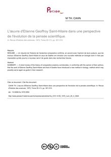 L œuvre d Etienne Geoffroy Saint-Hilaire dans une perspective de l évolution de la pensée scientifique. - article ; n°4 ; vol.25, pg 301-310