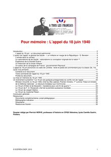 Le document - Pour mémoire : L appel du 18 juin 1940