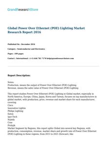 Global Power Over Ethernet (POE) Lighting Market Research Report 2016 