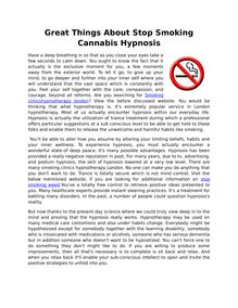 Great things about stop smoking cannabis hypnosis