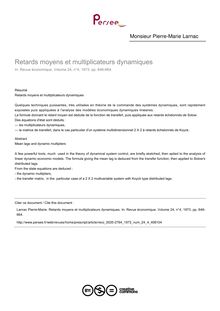 Retards moyens et multiplicateurs dynamiques - article ; n°4 ; vol.24, pg 646-664