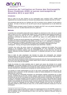 Evolution de l’utilisation en France des Contraceptifs Oraux Combinés COC et autres contraceptifs décembre 2012 à aôut 2013 – Rapport ANSM 26/09/2013